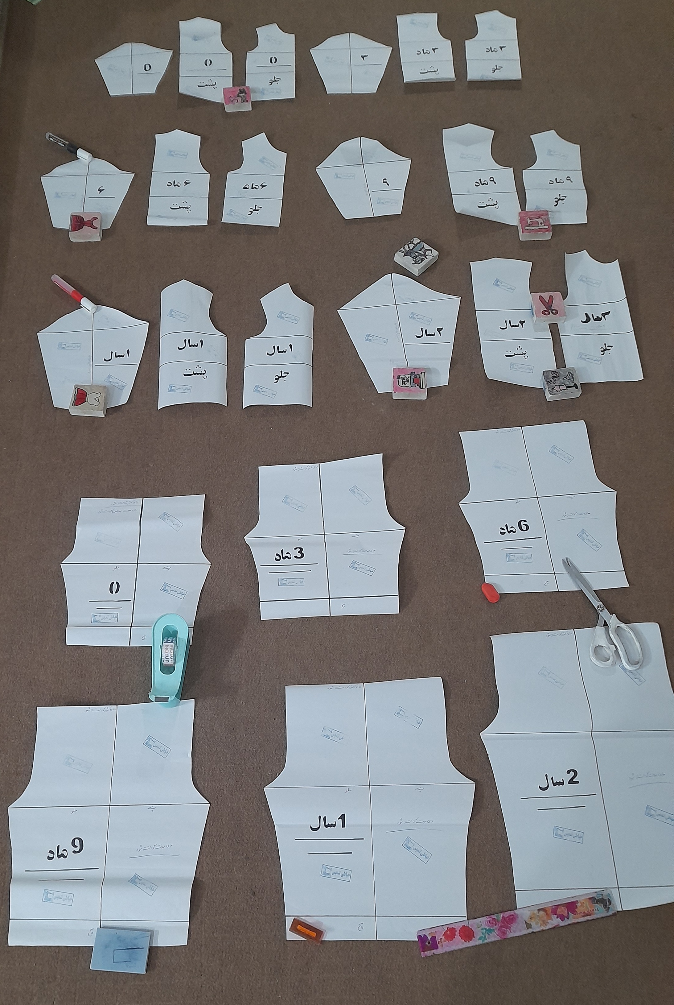 الگو بالاتنه همراه آستین و شلوار نوزاد سایز صفر تا ۲سال